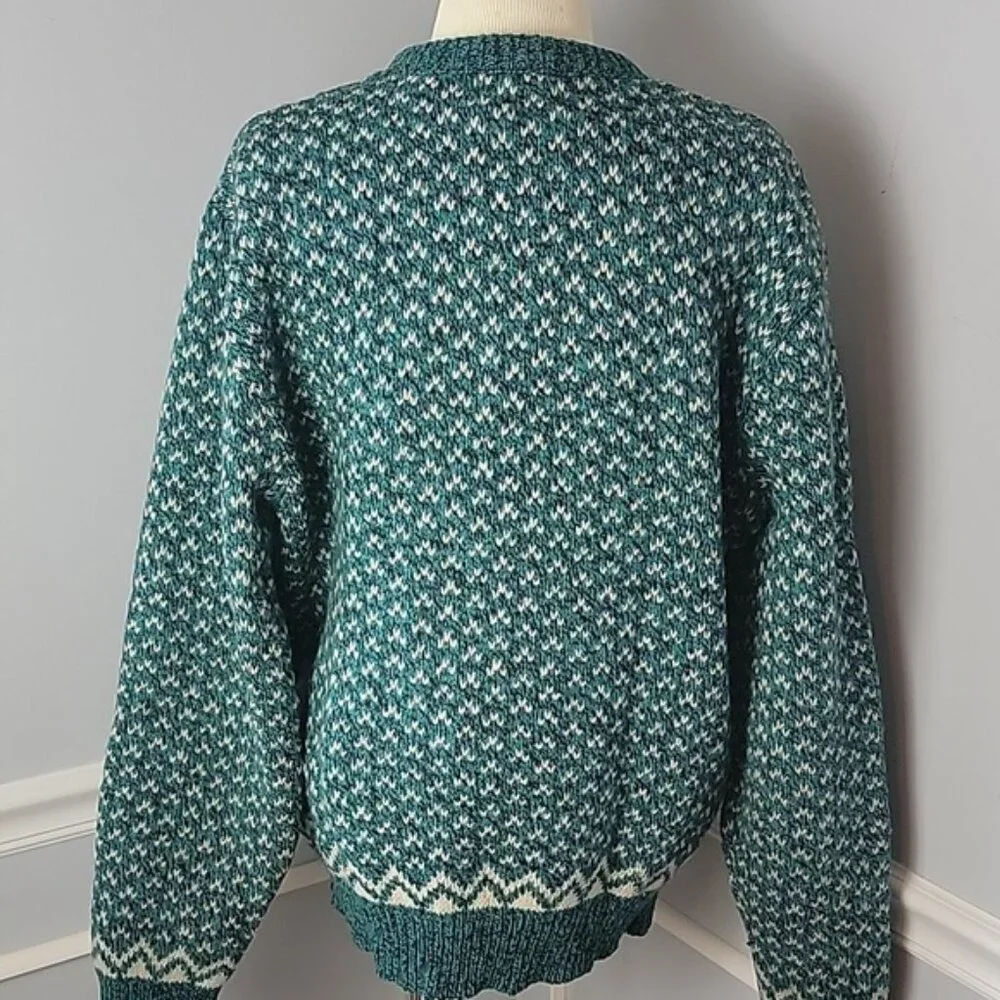 ENVIROMENTAL‎ CLOTHING CO. VTG Green White Wool Blend Boho Crewneck Sweater L